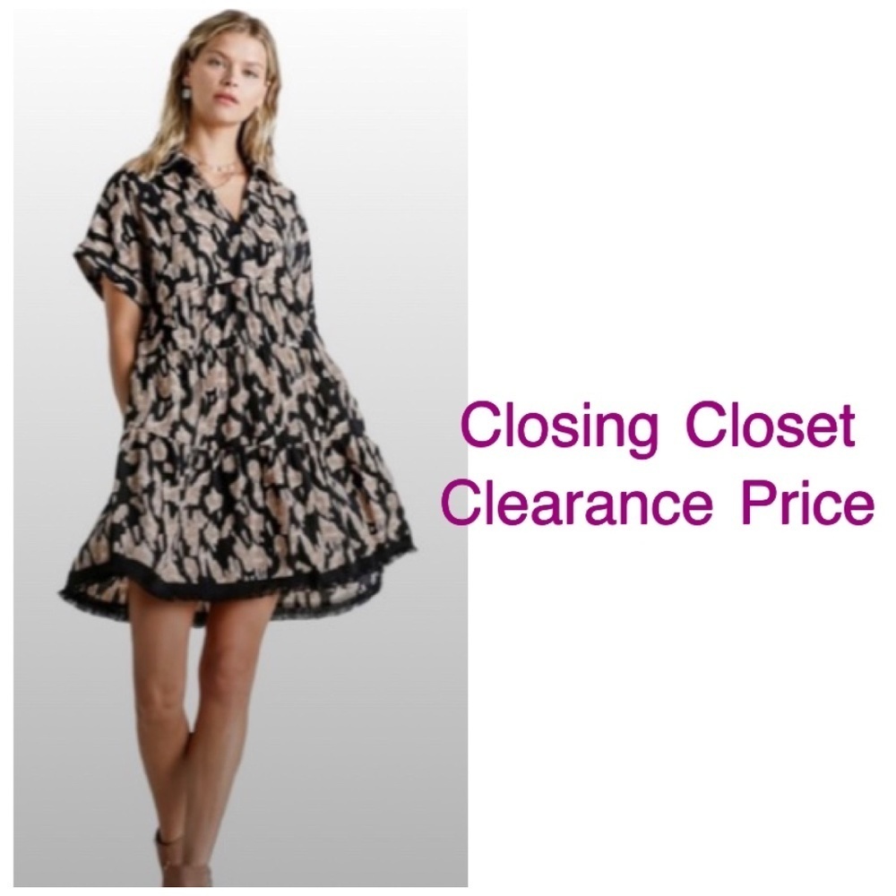 CLEARANCE PRICED Umgee Women’s Print Tiered Frayed Hem Dress Closing Closet